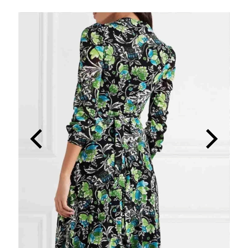 Diane Von Furstenberg Black and Green Floral Dress - Picture 2 of 7